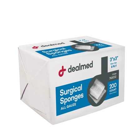 DEALMED Surgical Gauze Sponge, N/S, 3" X 3", 8 Ply, 200/Bx, 20/Cs, 4000PK 783032